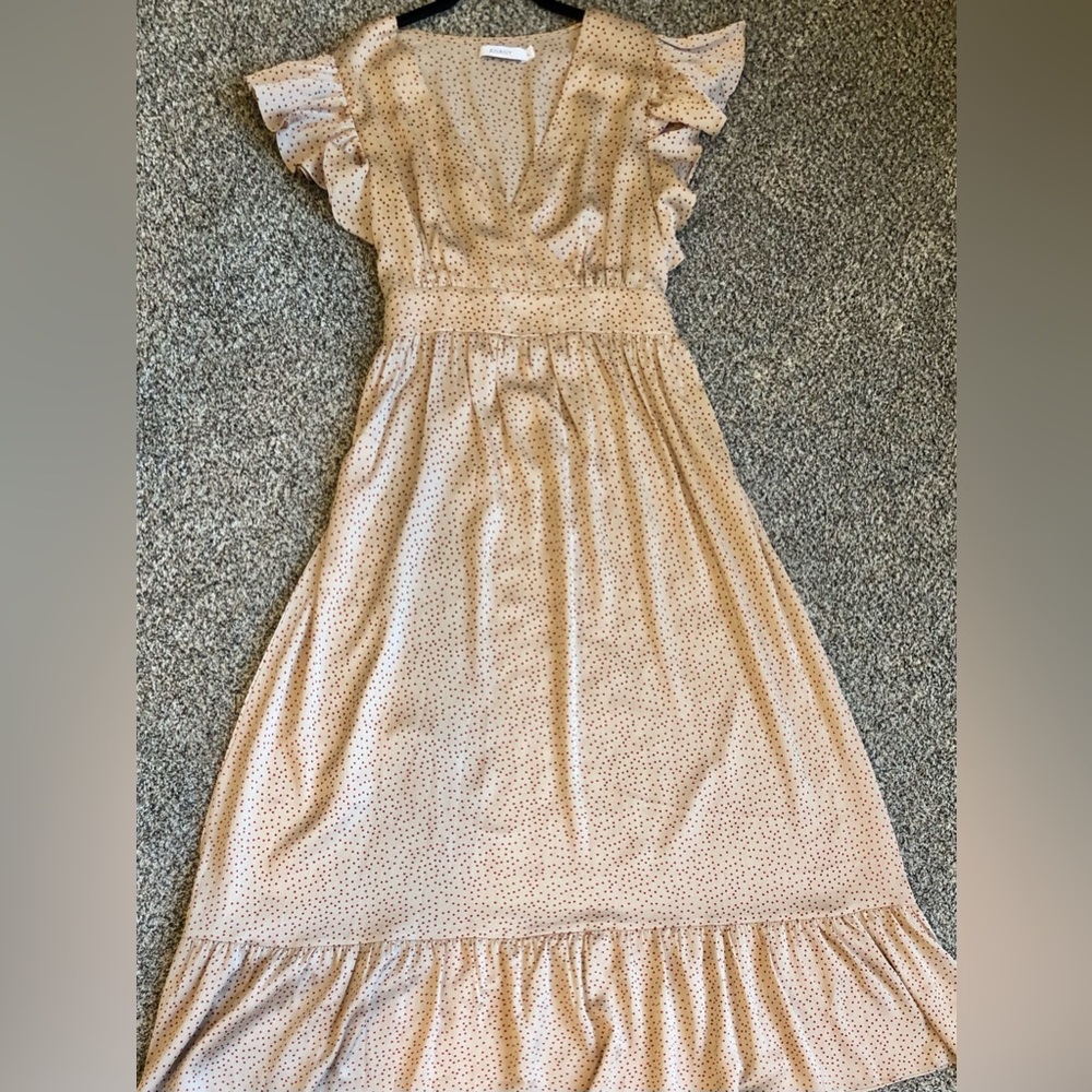 Beige Polka Dot Ruffle Maxi Dress
